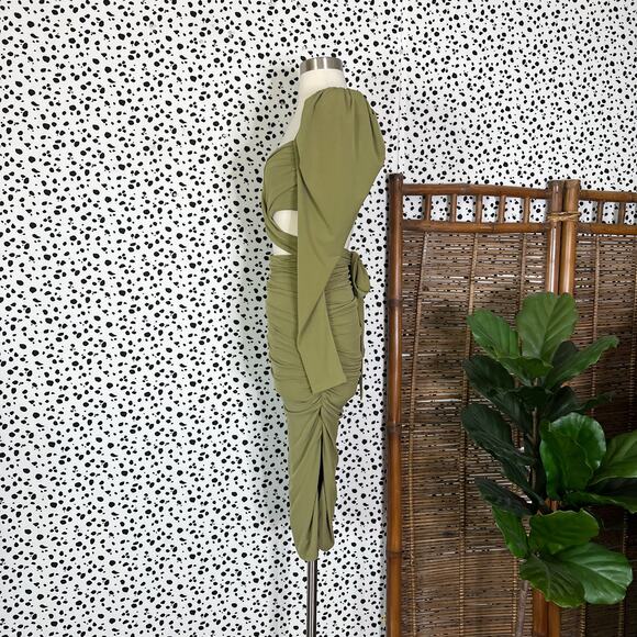 NEW Majorelle | Revolve Darla Olive Green Cut Out Tie Ruched Sexy Midi Dress XXS - Picture 7 of 11